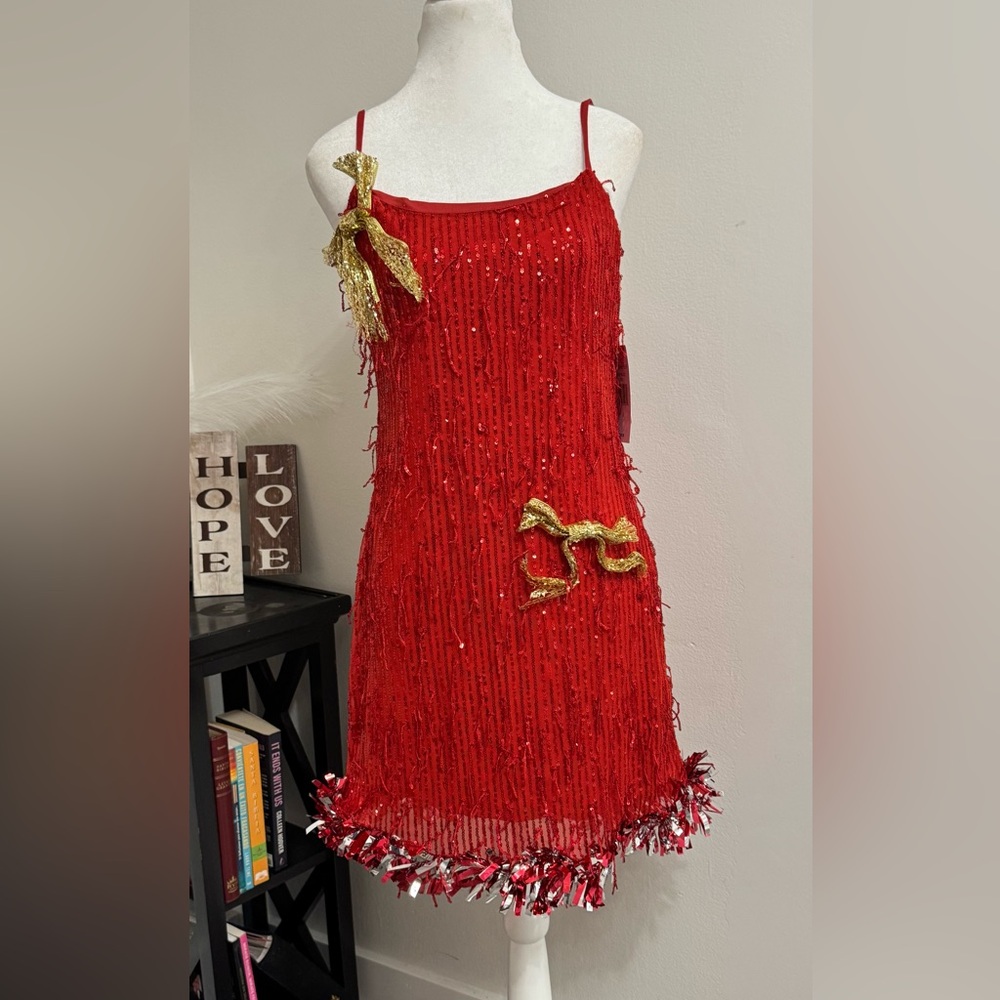 Eyeshadow Red Sequin Dance Costume with Gold Details
